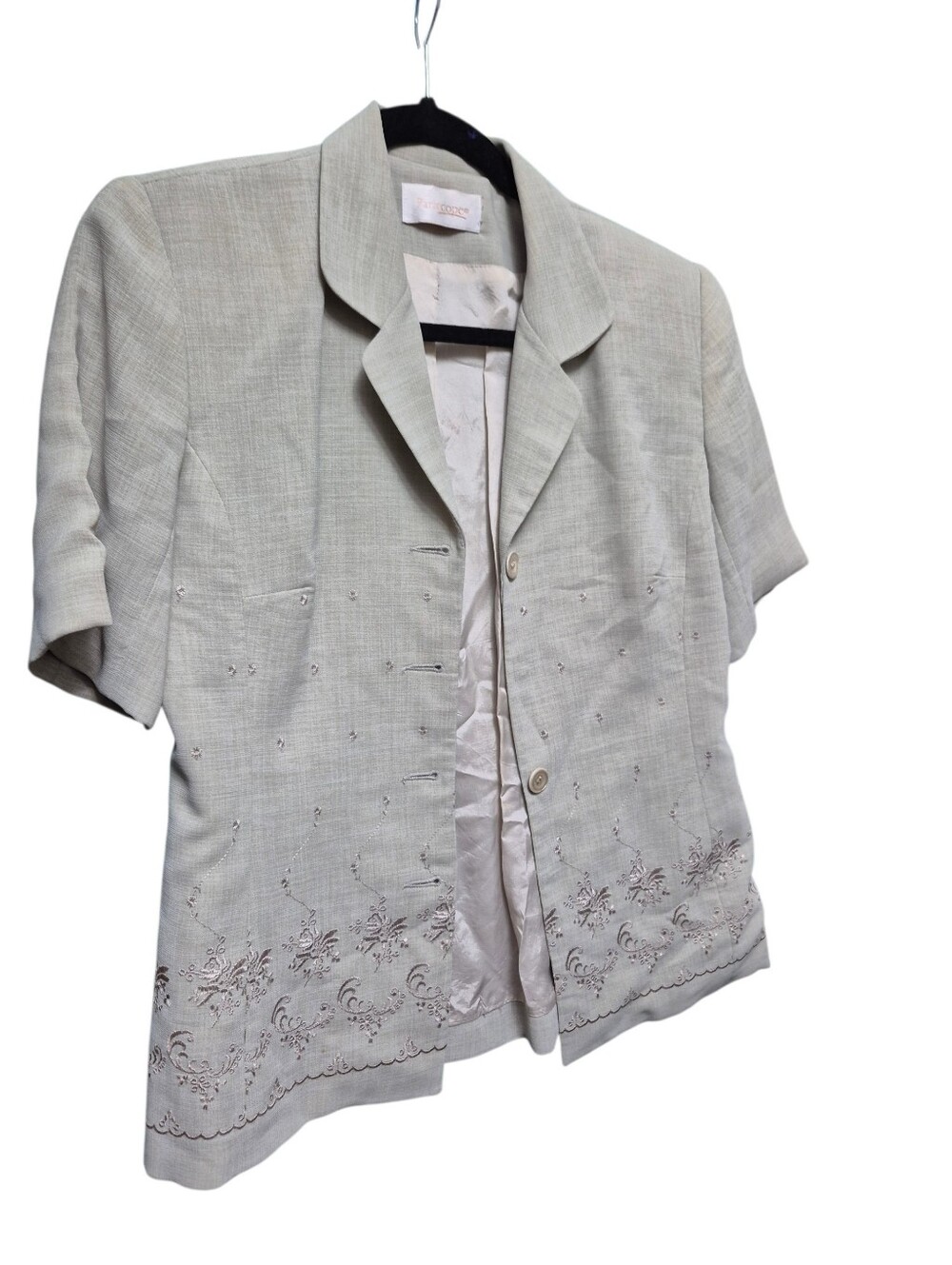 Light Gray Embroidered Short Sleeve Blazer Jacket